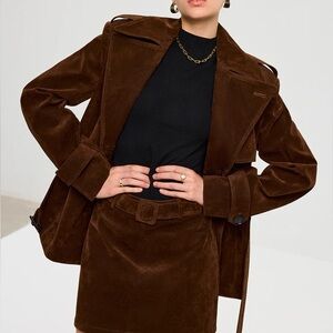 Commense Belted Suede Effect Trench Coat